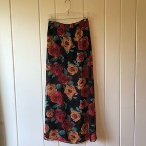 Black Floral Maxi Slit Skirt